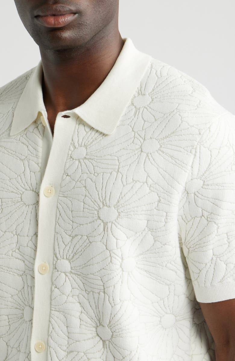 Wax London Tellaro Short Sleeve Floral Jacquard Cotton Blend Cardigan, Alternate, color, Ecru / Natural
