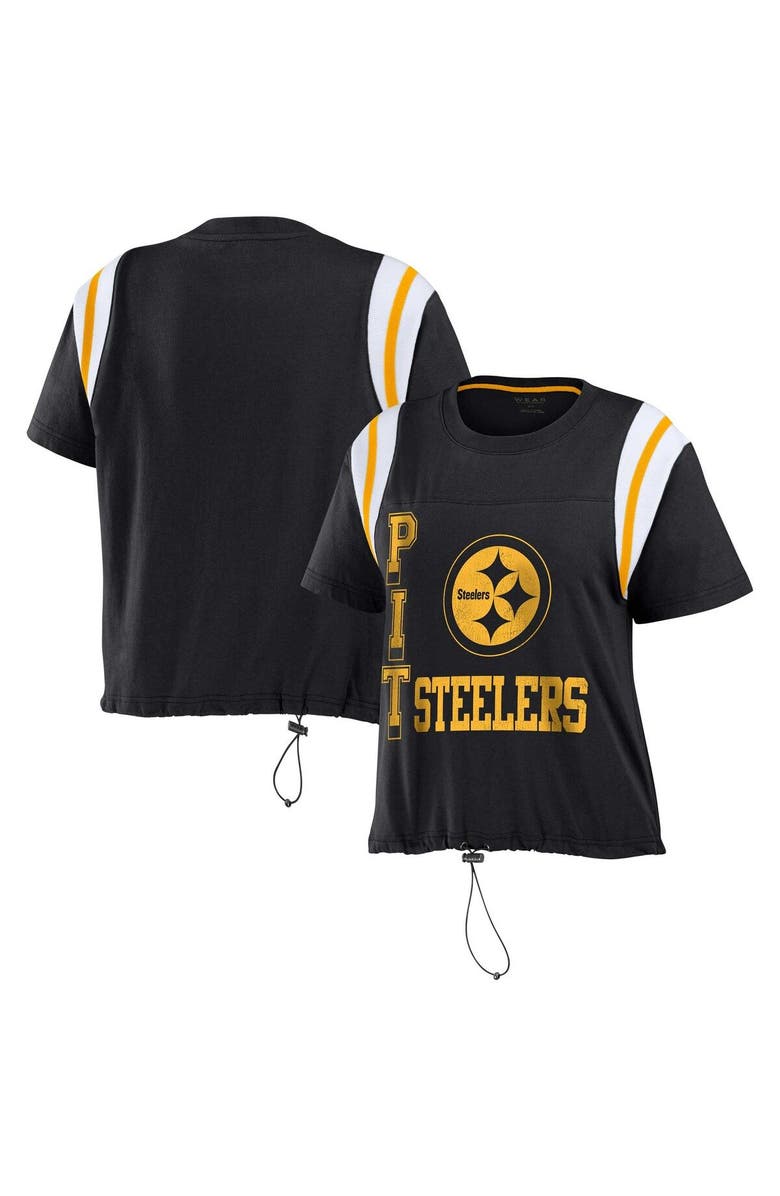 WEAR by Erin Andrews Women
s WEAR by Erin Andrews Black Pittsburgh Steelers Cinched Colorblock T-Shirt, Main, color, Black