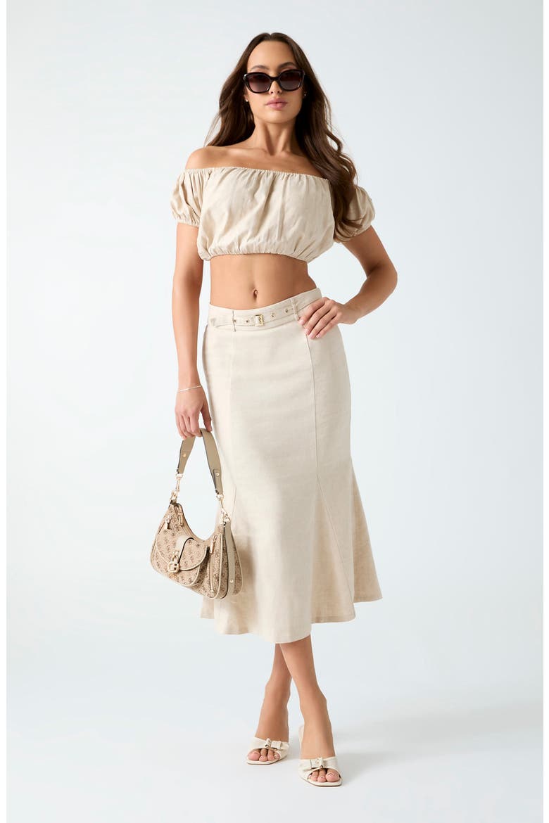 Ryan Belted Linen Blend Midi Skirt, Alternate, color, WARM SLATE MULTI