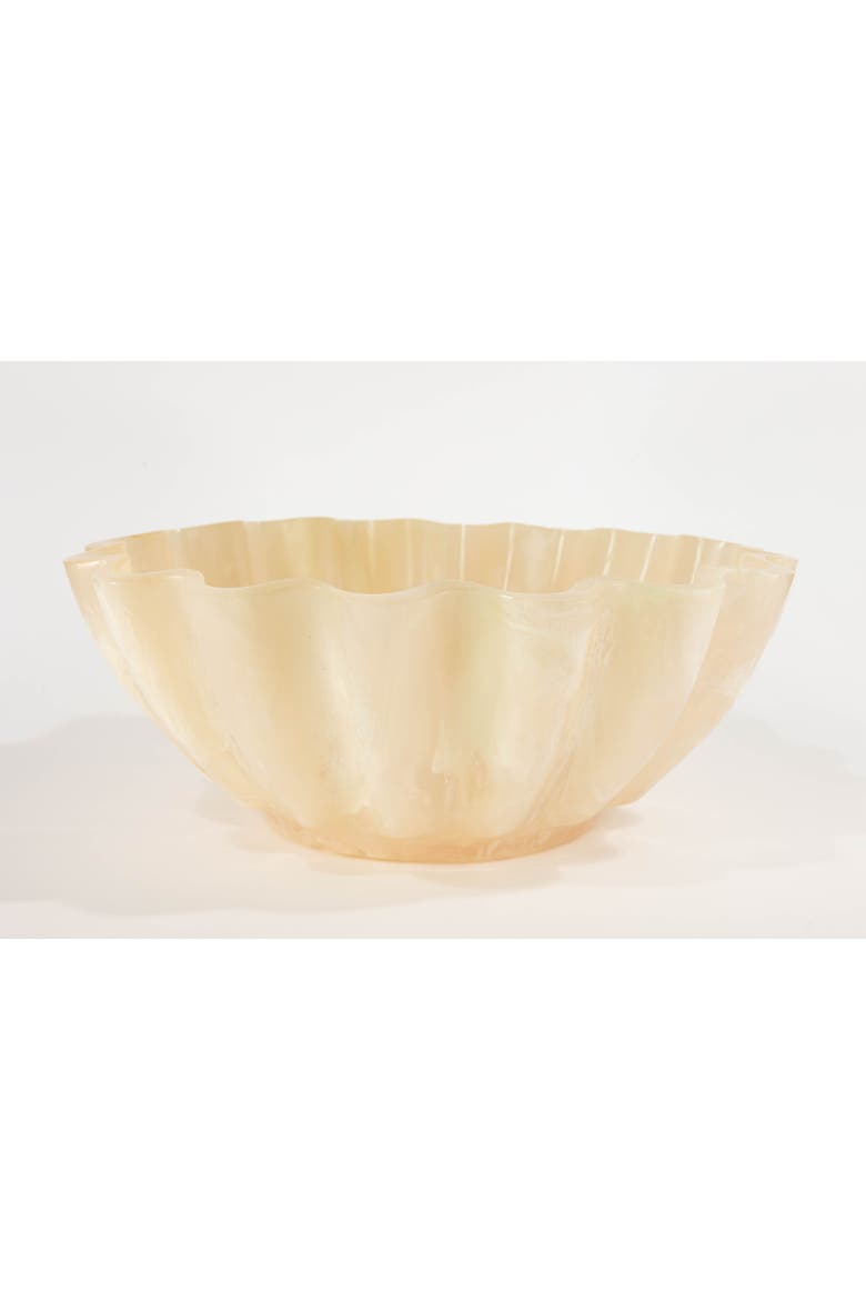 Resin Serving Bowl - Marbled Cream Scalloped Decorative Bowl, Shatterproof 11-Inch Fruit & Centerpiece Bowl for Indoor & Outdoor Luxury Entertaining, Main, color, Cream