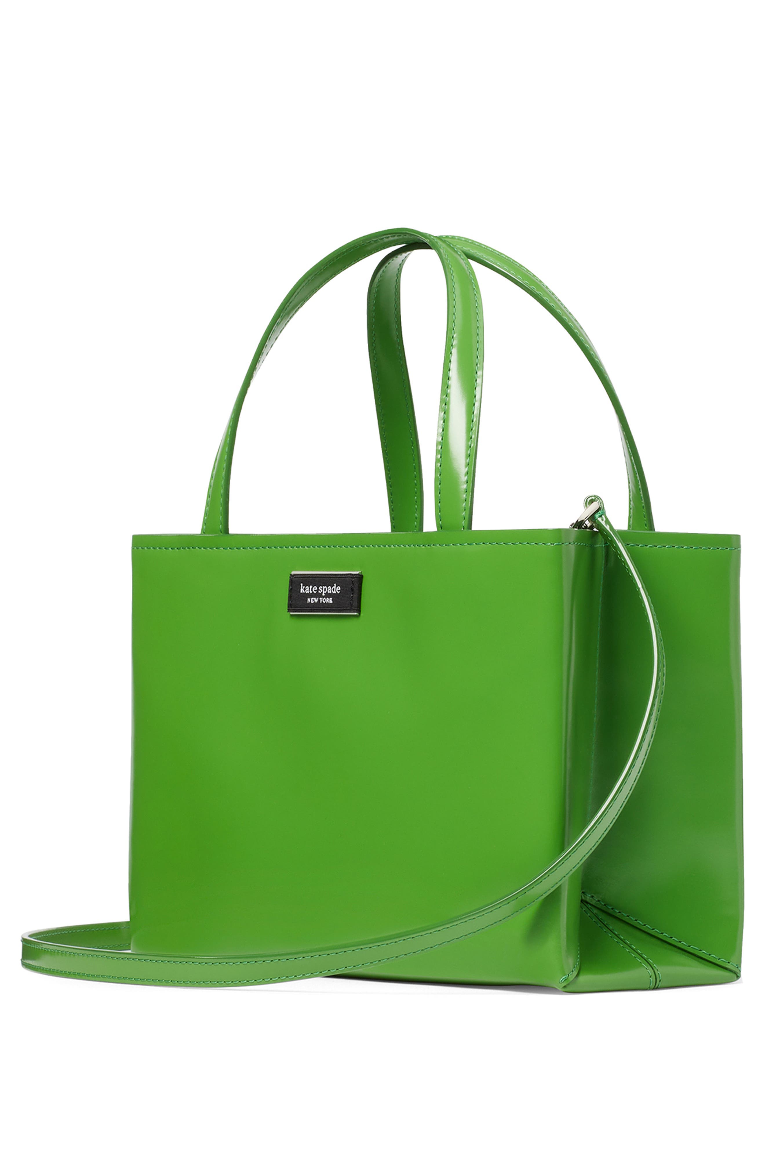 sam icon spazzolato small leather tote, Alternate, color, KS GREEN