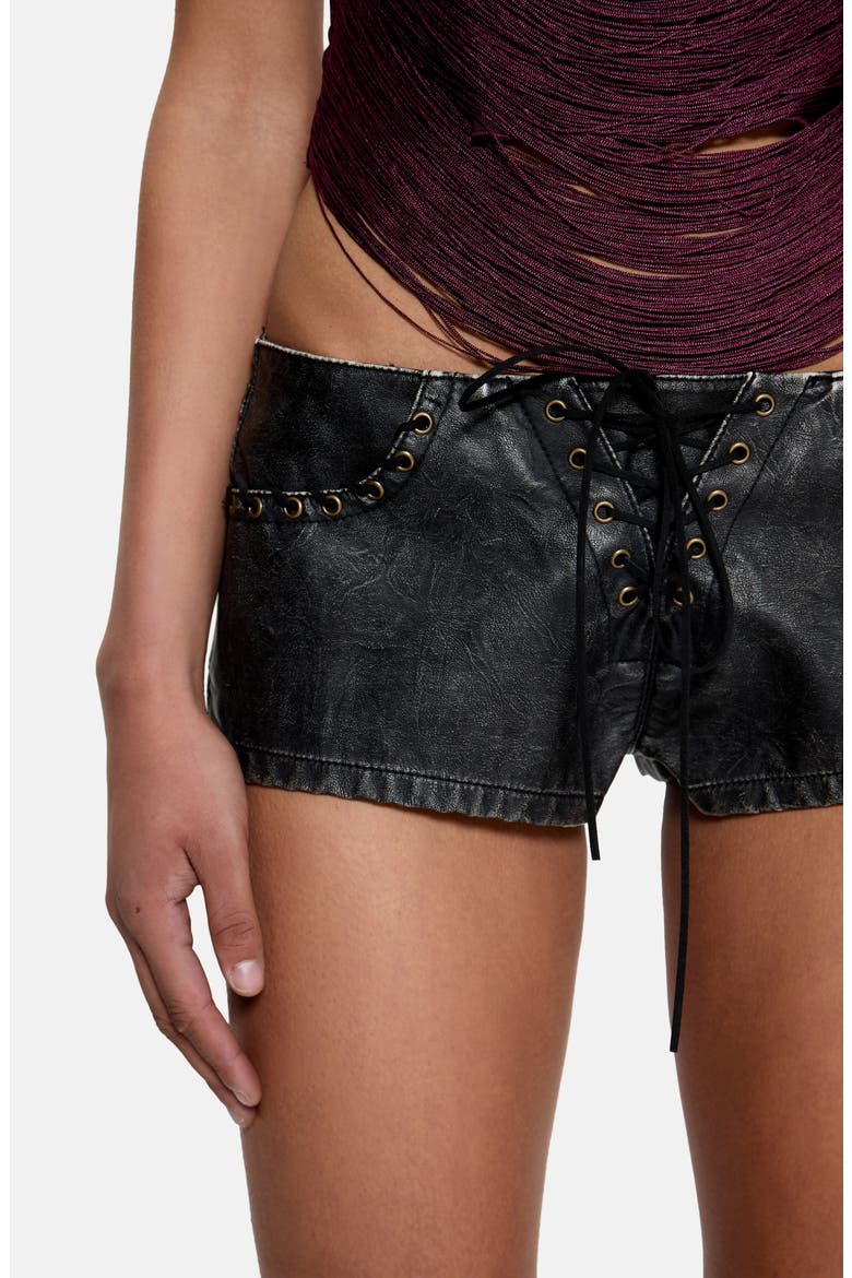 Vaca Whipstitch Faux Leather Mini Shorts, Alternate, color, BLACK