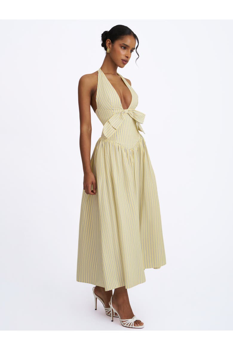 Talise Cotton Poplin Stripe Plunging Halter Maxi Dress, Alternate, color, Yellow