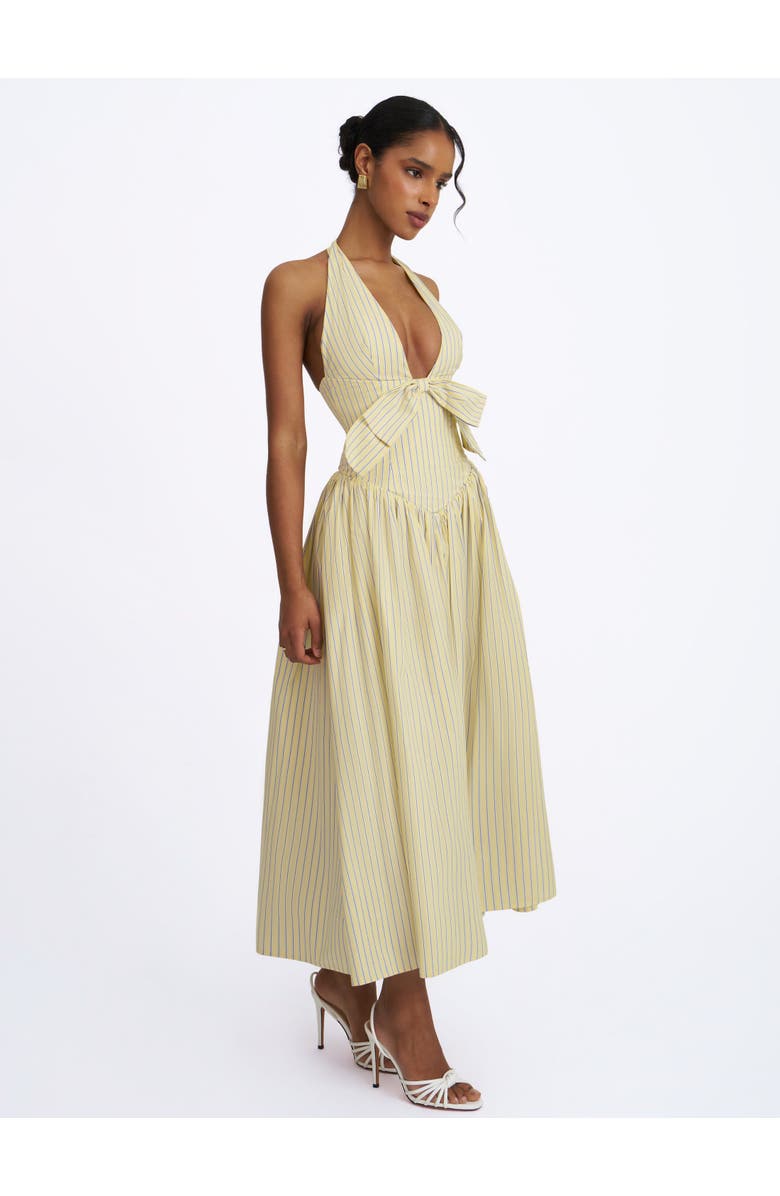 Miss Circle Talise Cotton Poplin Stripe Plunging Halter Maxi Dress, Alternate, color, Yellow