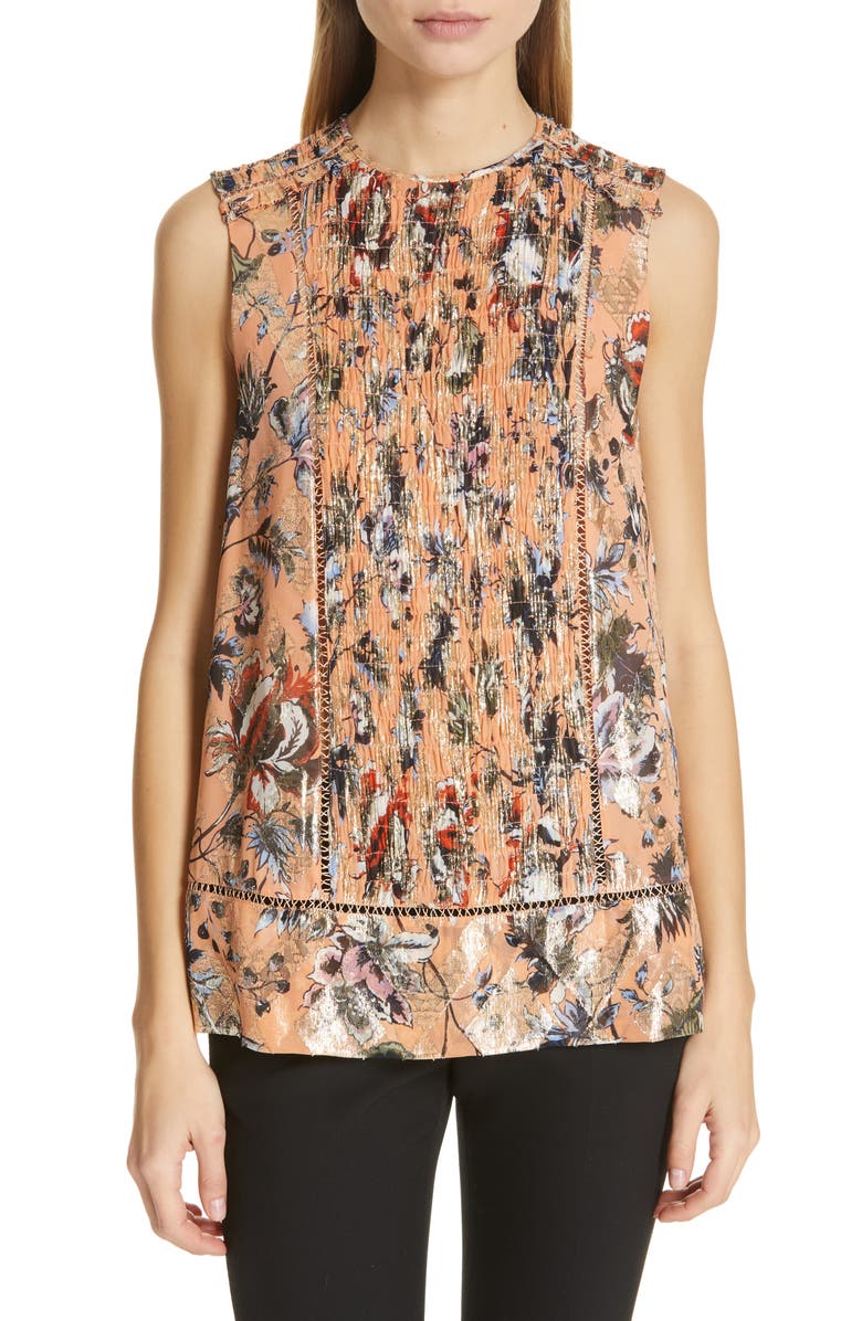 DVF Lottie Metallic Detail Sleeveless Silk Blend Blouse, Main, color, 