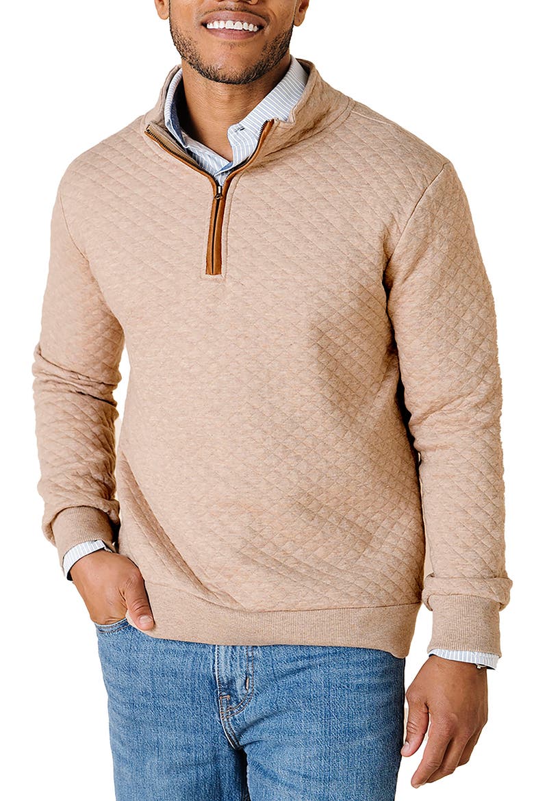 Quilted Half Zip Pullover, Main, color, Camel Heather Quilted