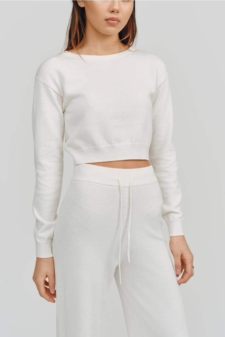 Astrid Long Sleeve Crop Sweater, Main, color, White