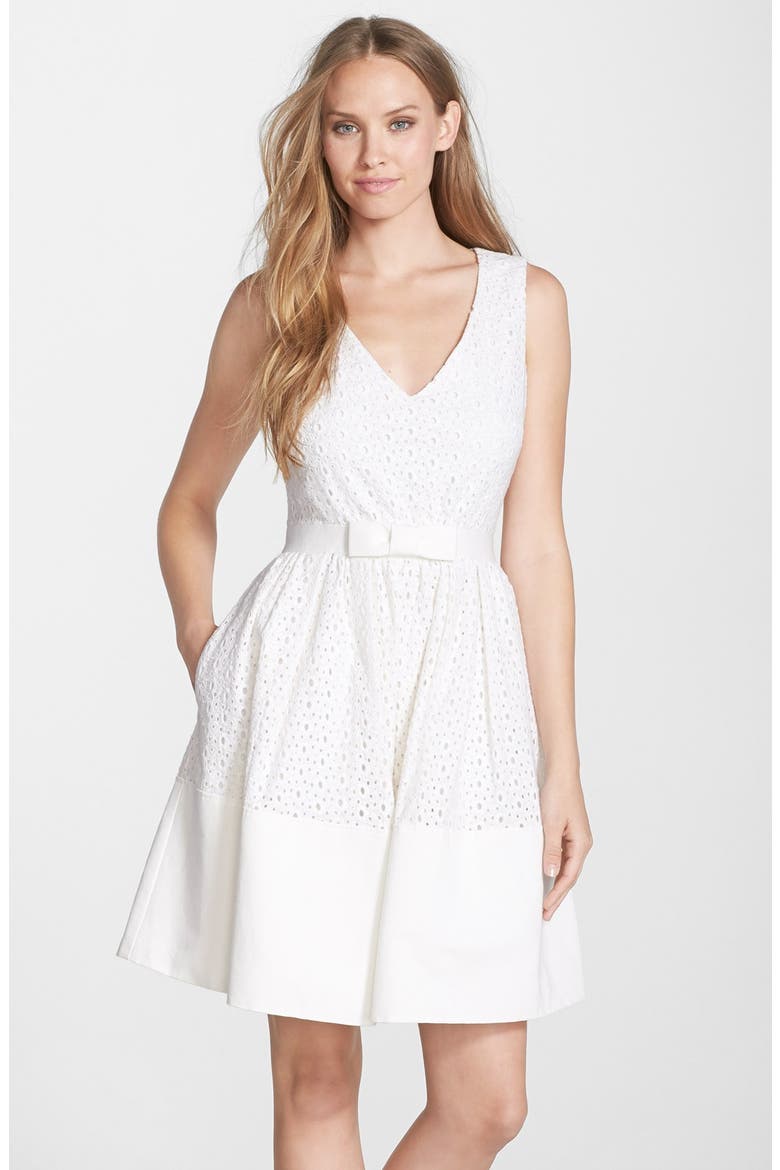 'Dixie' Eyelet Fit & Flare Dress, Alternate, color, IVORY
