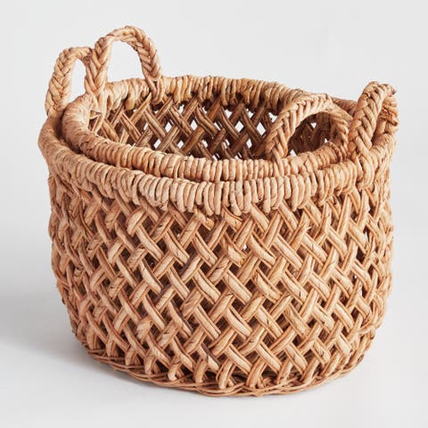 Emlyn Rattan Decorative Baskets Set of 2 With Side Handles
