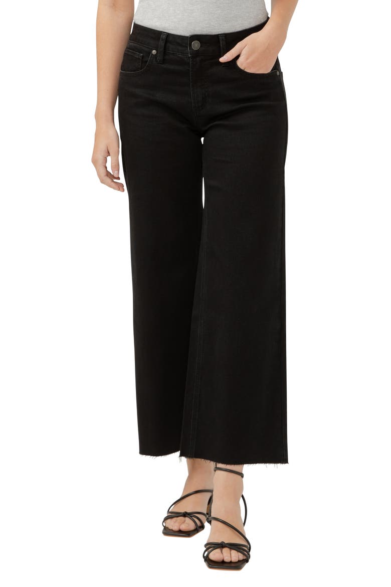 Suki Curvy Raw Hem Mid Rise Ankle Wide Leg Jeans, Main, color, BLACK