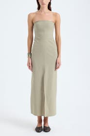 Monlicia Akasha Strapless Cotton Blend Midi Dress with Front Slit