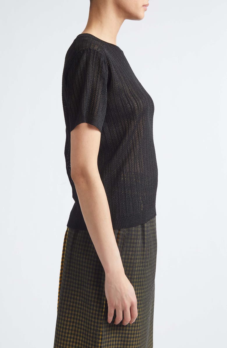 Maison Margiela Short Sleeve Open Stitch Rib Sweater, Alternate, color, Black