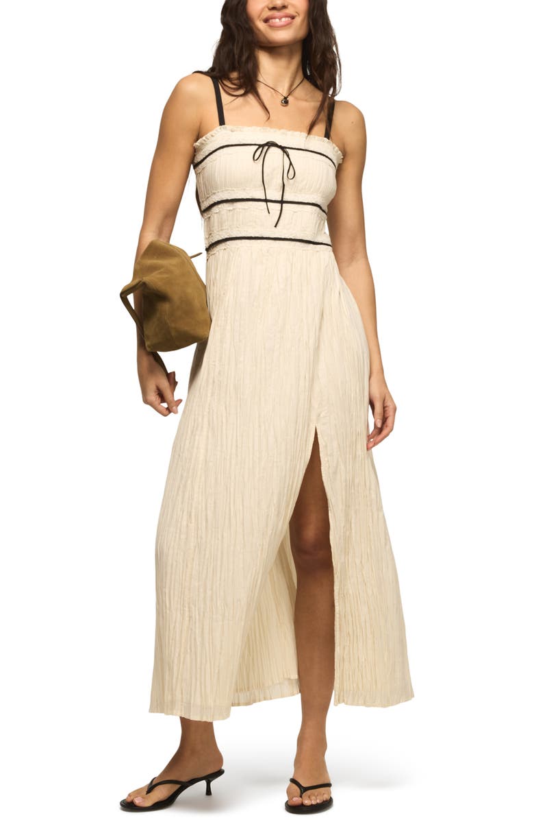 Lucky Brand Contrast Piped Maxi Dress, Alternate, color, Cream
