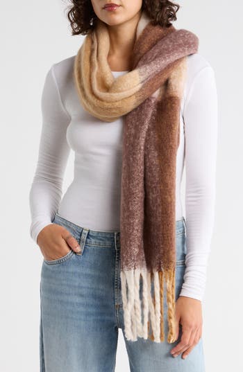 Nordstrom Plaid Brushed Fringed Scarf In Multi
