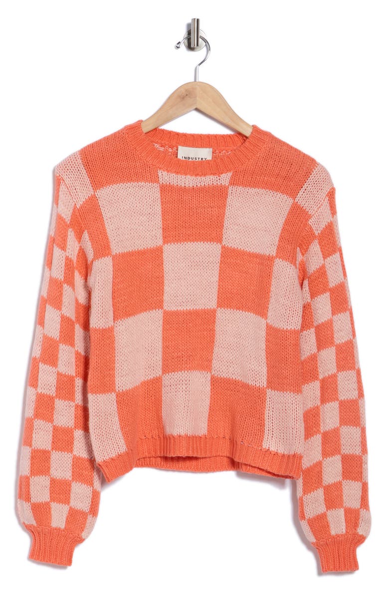 INDUSTRY REPUBLIC CLOTHING Check Crewneck Sweater, Alternate, color, Orange Checkered