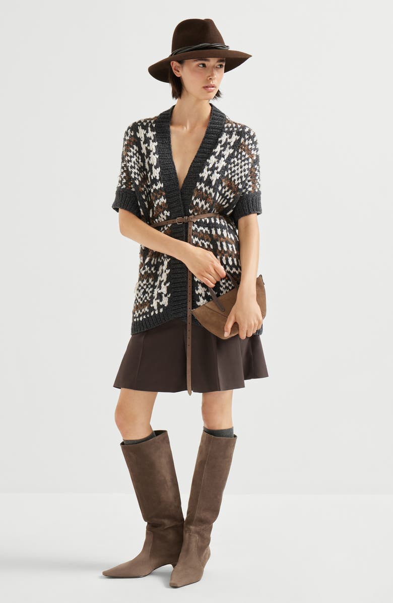 Brunello Cucinelli Prince of Wales OPERA cardigan, Alternate, color, Grey