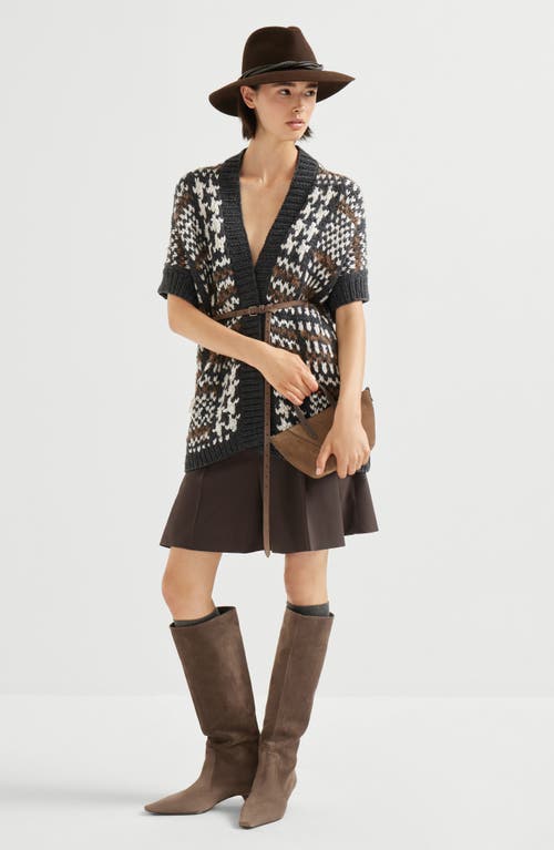 Brunello Cucinelli Houndstooth-pattern Short-sleeve Cardigan In Black