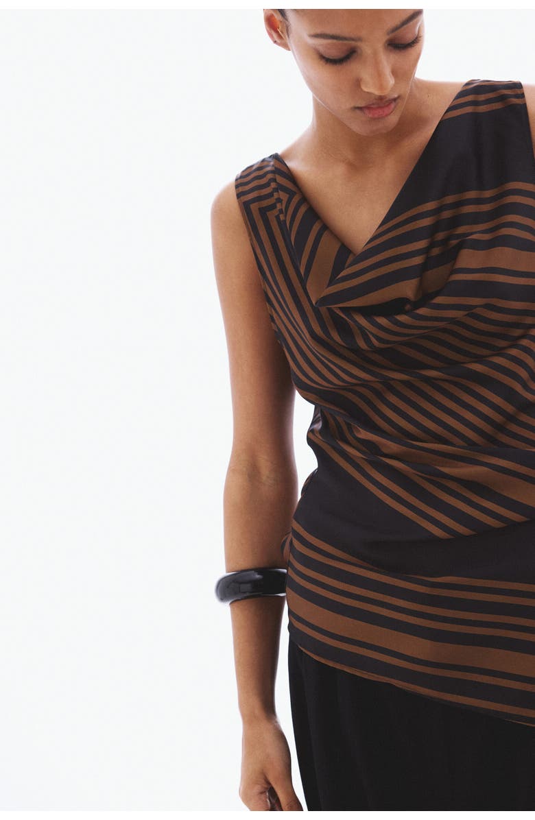H&M Tie-detail Cowl-neck Top, Alternate, color, Dark Brown/Patterned