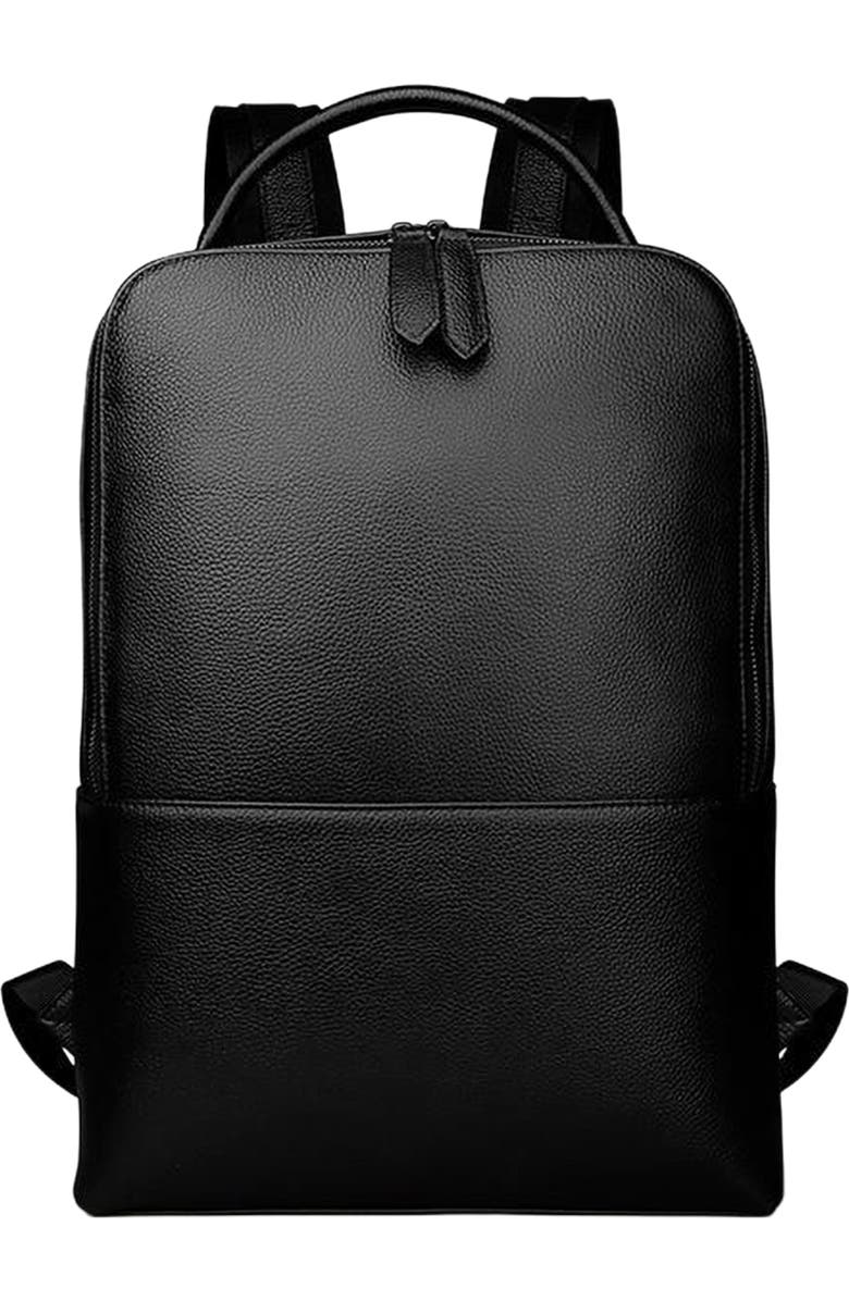 STEEL HORSE LEATHER Skald Black Pebbled Leather Backpack | Slim Black Leather Backpack, Main, color, Black