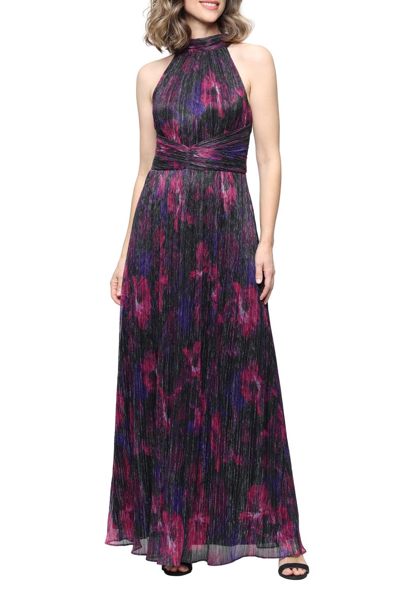 Halter Neck Printed Maxi Gown, Main, color, PINK MULTI
