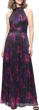 SL FASHIONS Halter Neck Printed Maxi Gown