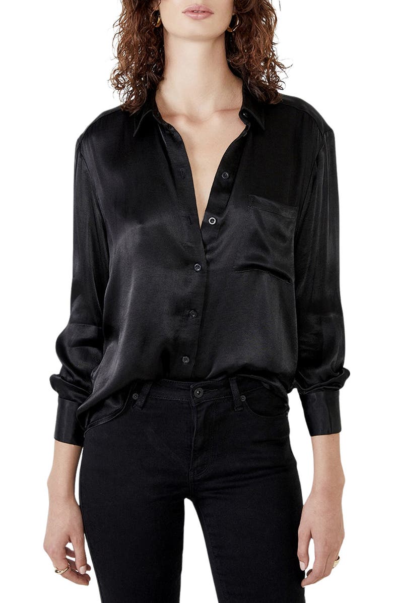 Bardot Satin Crepe Button-Up Shirt, Main, color, 