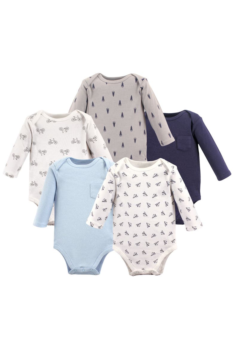 Soft Cotton Long-sleeve Infant Bodysuit Bundle, Main, color, Basic Paper Airplane