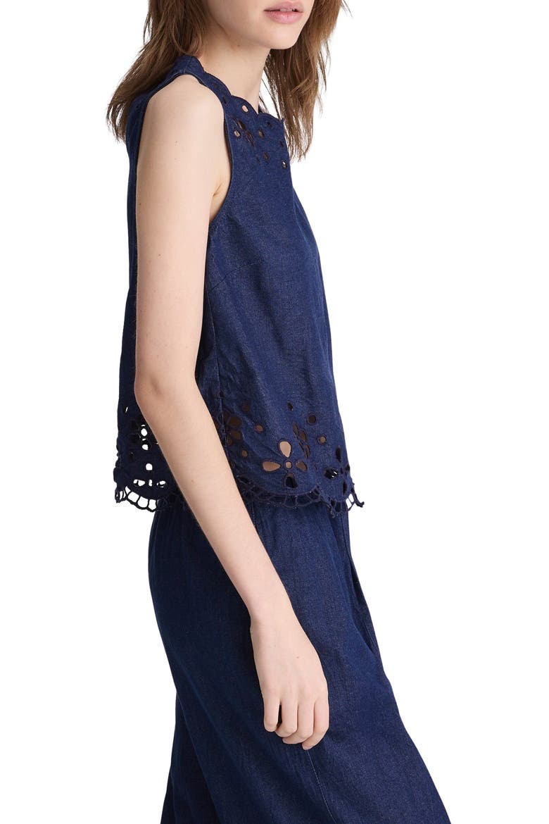 Embroidered Sleeveless Denim Shell Top, Alternate, color, MARFIELD WASH