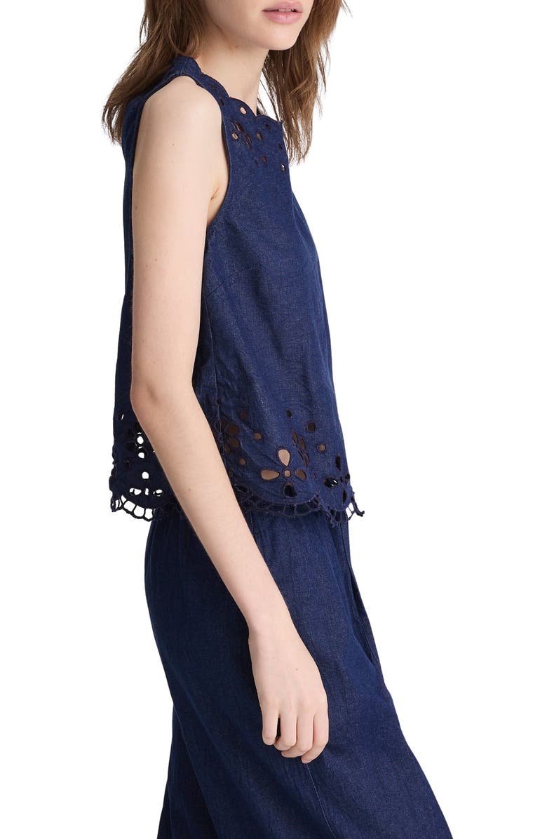 Madewell Embroidered Sleeveless Denim Shell Top, Alternate, color, Marfield Wash