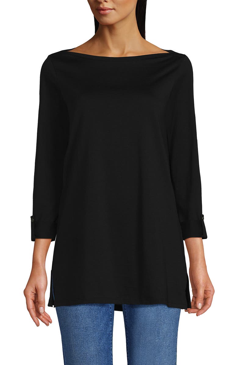 Lands' End Supima Cotton Adjustable 3/4 Sleeve Boatneck Tunic, Main, color, Black