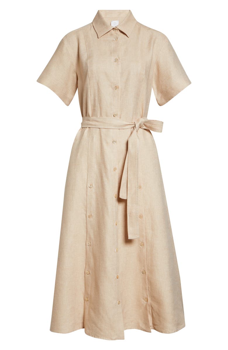 Eleventy Linen Blend Belted Shirtdress, Main, color, Taupe Cognac