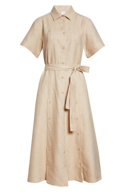 Linen Blend Belted Shirtdress
