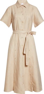 Eleventy Linen Blend Belted Shirtdress