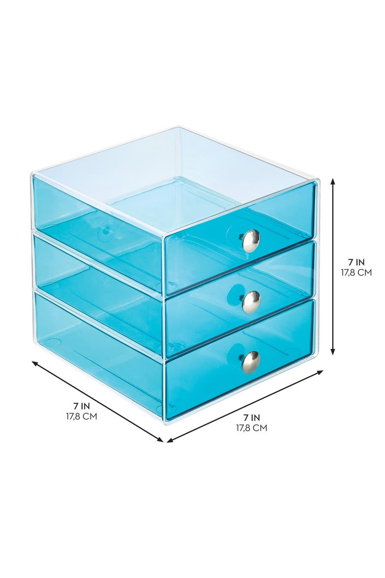 Stackable 3-Drawer Vanity Makeup Organizer - Aqua, Alternate, color, Aqua