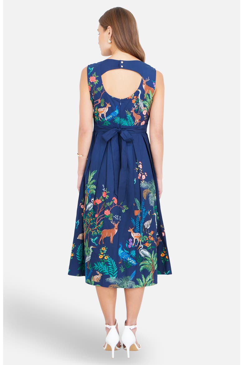Animal Print Cotton Midi Skater Dress, Alternate, color, Navy