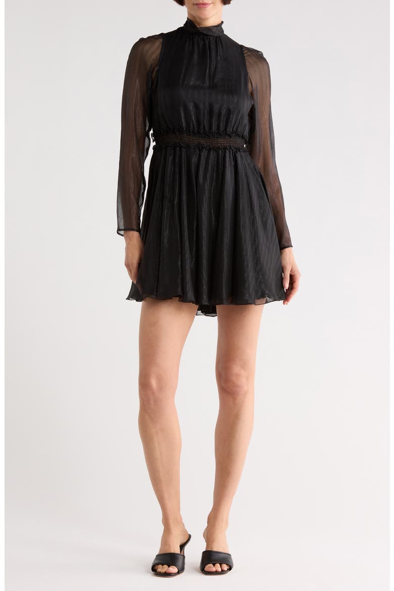 Sheer Sleeve Silk Blend Dress, Main, color, BLACK
