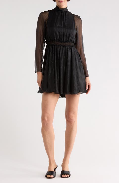 Sheer Sleeve Silk Blend Dress