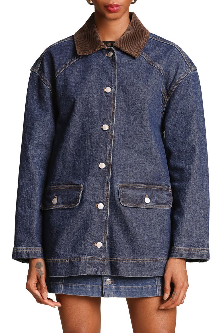 Relaxed Contrast Collar Barn Jacket, Alternate, color, RAW INDIGO