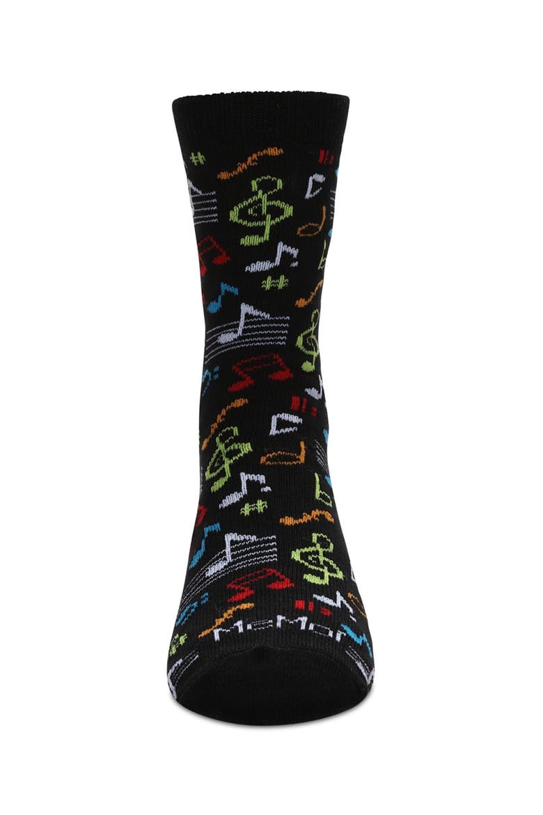 Kids' Musical Notes Crew Socks, Alternate, color, Black