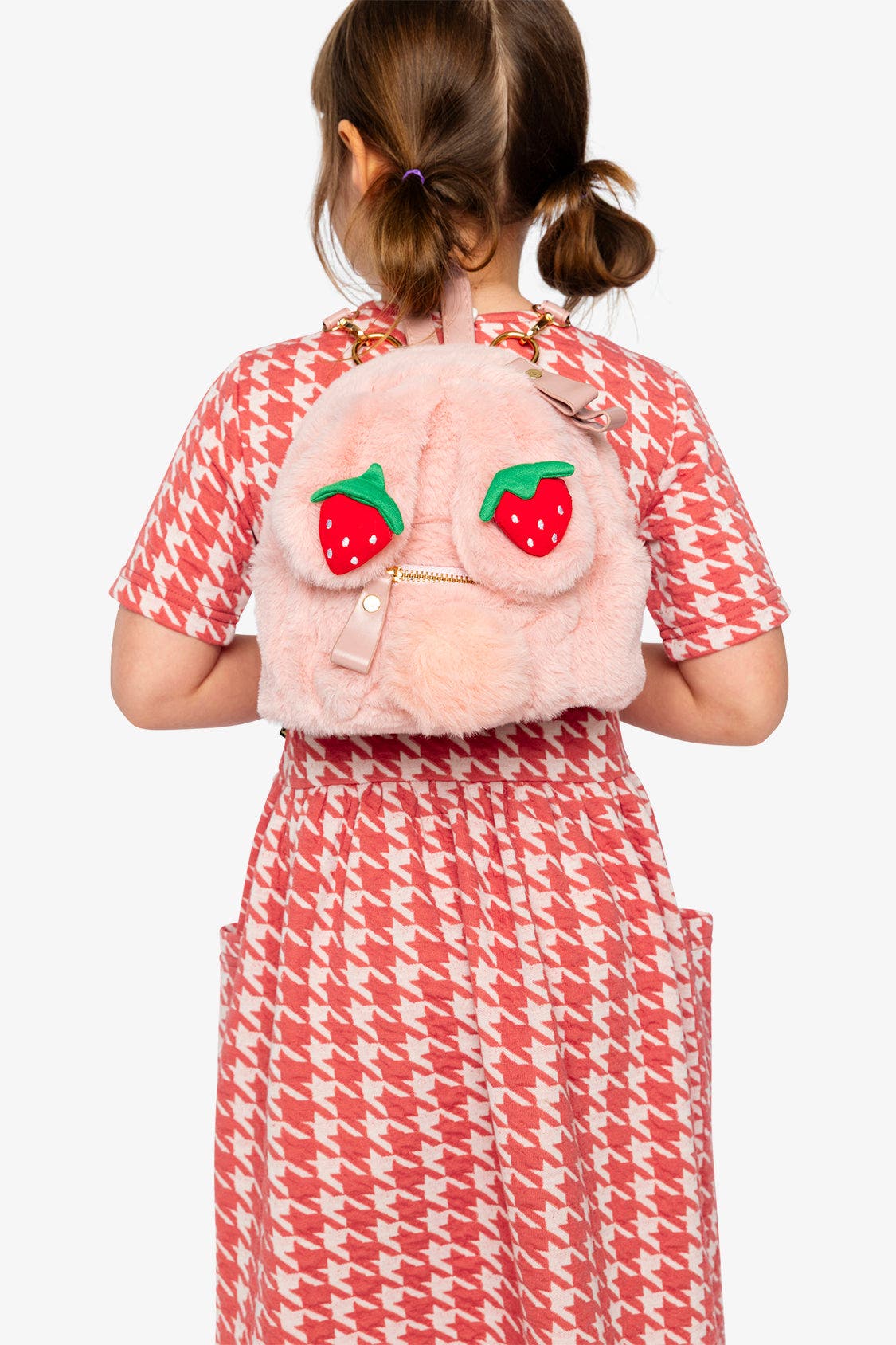 Bunny Strawberry Detail Zipper Bag, Alternate, color, Pale Dusty Pink