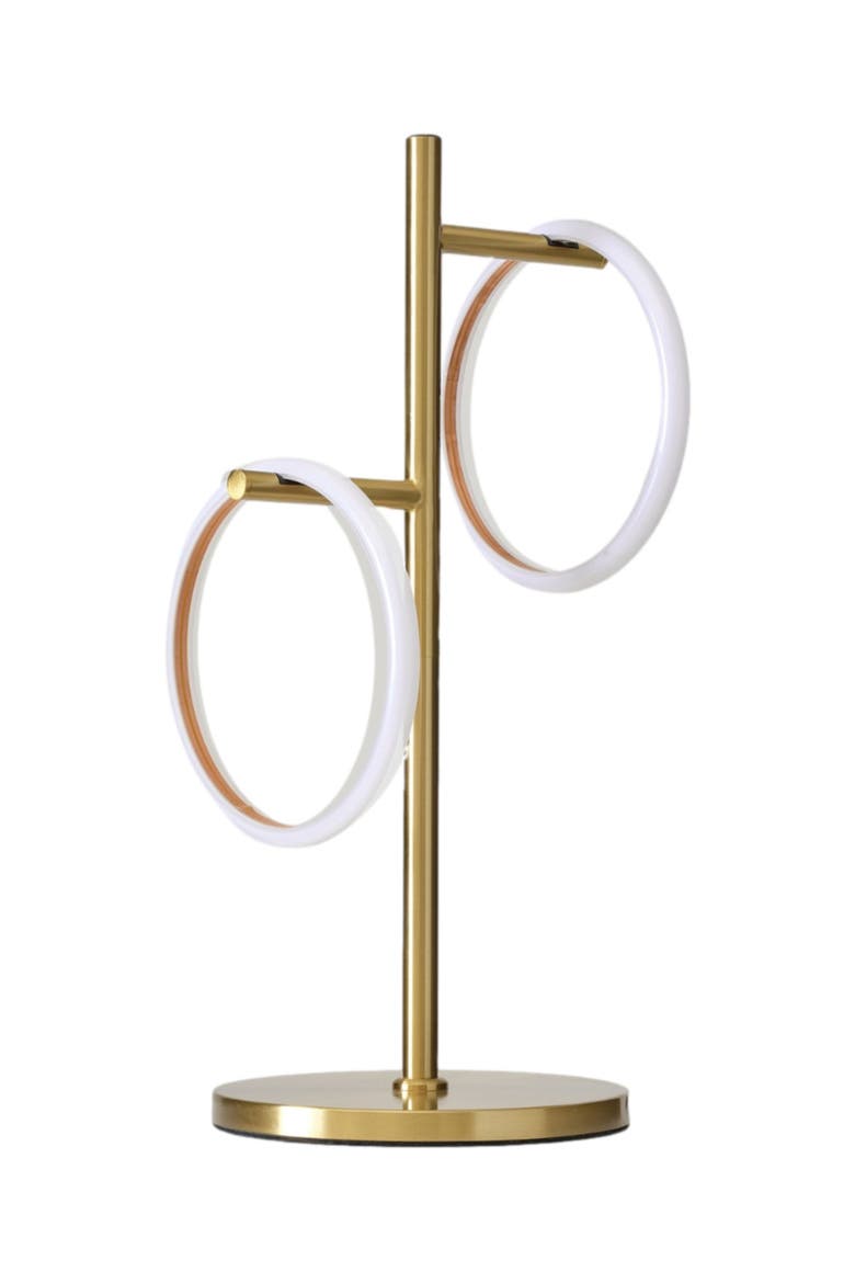Saturn 21" LED Table Lamp with Built-In 3-Way Dimmer and 2 Removable Ring Lights, Main, color, Antique Brass