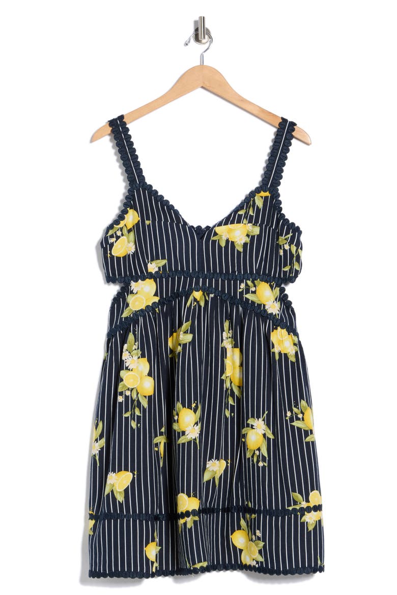 Side Cutout Minidress, Alternate, color, NAVY STRIPE LEMONS