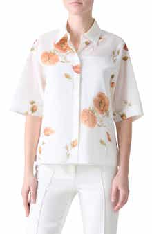 Poppy Print Short Sleeve Button-Up Shirt