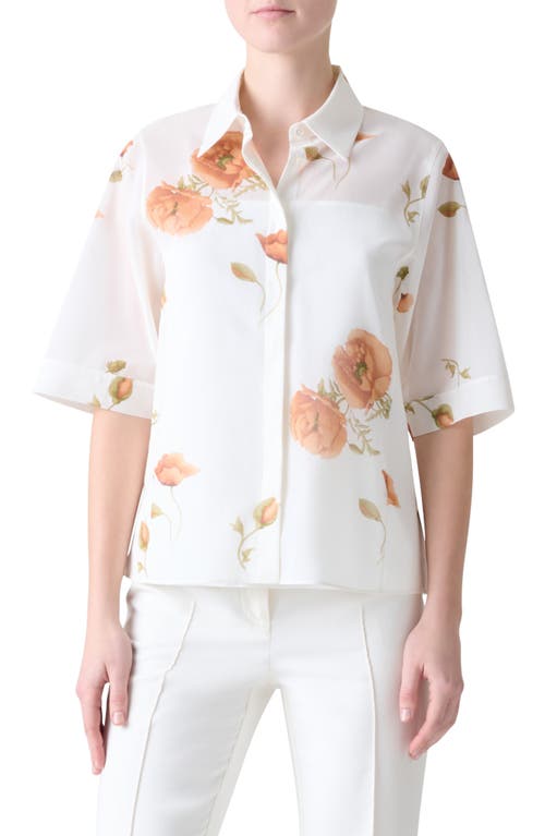 Akris Poppy Print Short Sleeve Button-up Shirt