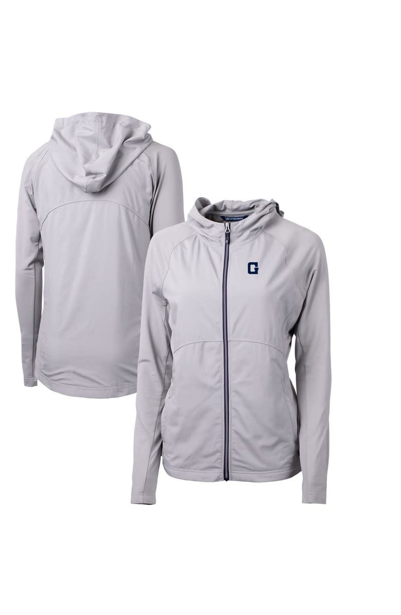 Cutter & Buck Women's Cutter & Buck Gray Georgetown Hoyas Adapt Eco Knit Hybrid Recycled Full-Zip Hoodie, Main, color, 