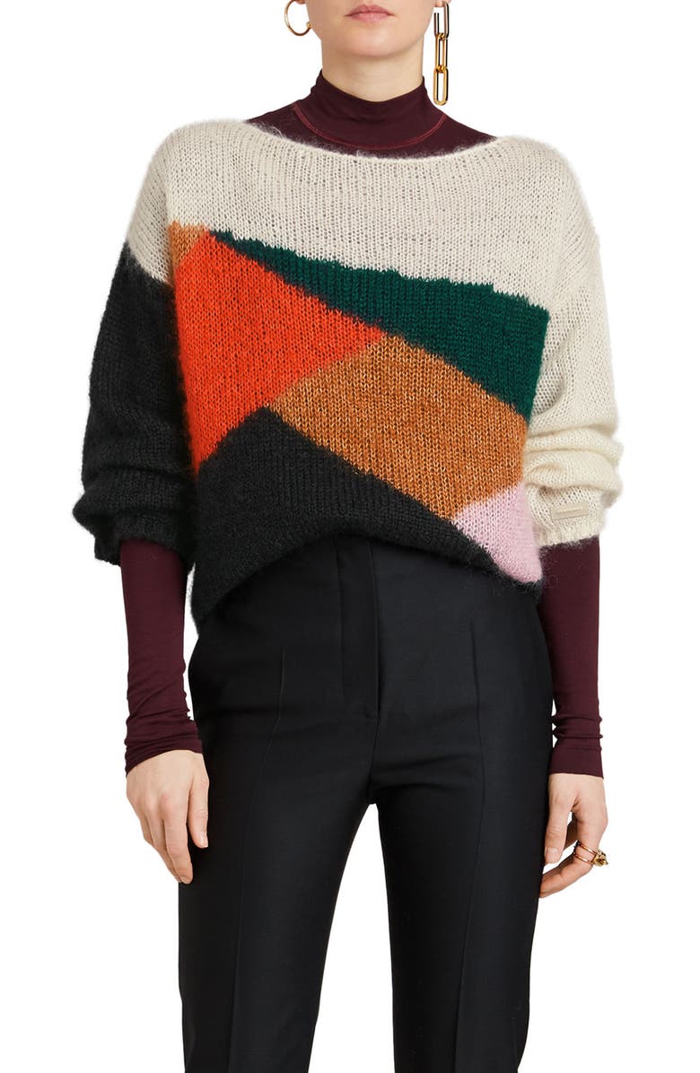 Burberry Paw Intarsia Mohair & Silk Sweater, Main, color,