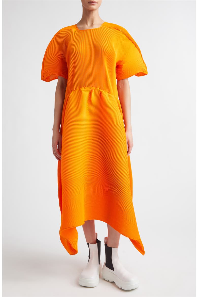 Flowy Ripple Plissé Dress, Main, color, ORANGE