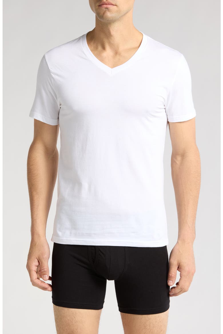 Stretch Cotton Slim Fit 3-Pack V-Neck Undershirts, Main, color, WHITE