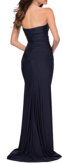 Strapless Jersey Dress with Ruching and Full Back