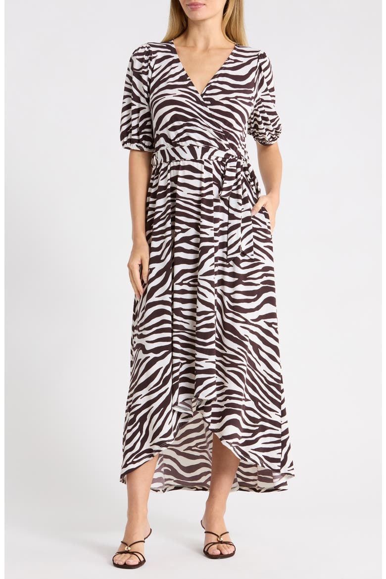 Zebra Print High/Low Maxi Dress, Main, color, BROWN ZEBRA